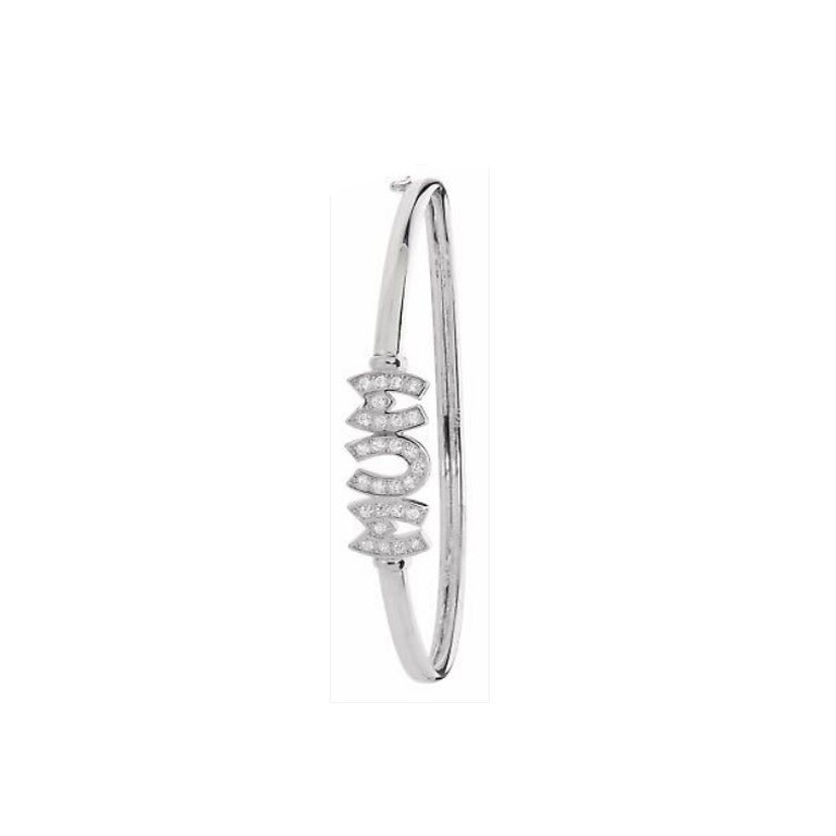 Sterling Silver Ladies Round MUM Hinged Bangle Hallmarked