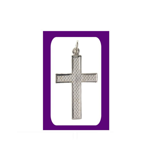 Sterling Silver Engine Turned Cross Pendant 925 Hallmark 32 x 20mm