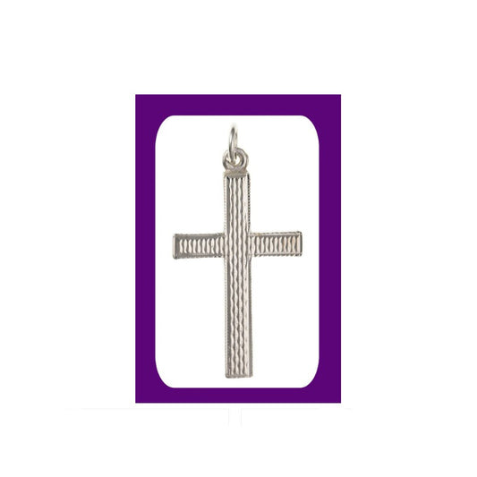 Sterling Silver Engine Turned Cross Pendant 925 Hallmark 29 x 20mm