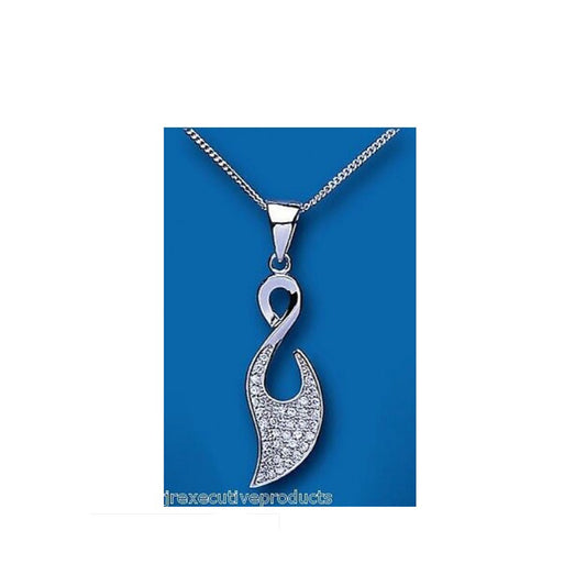 Sterling Silver Micro Pave Leaf Pendant 18" Chain 925 Hallmark