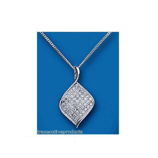Sterling Silver Leaf Pendant Micro Pave Gemstones 18" Chain 925 Hallmark