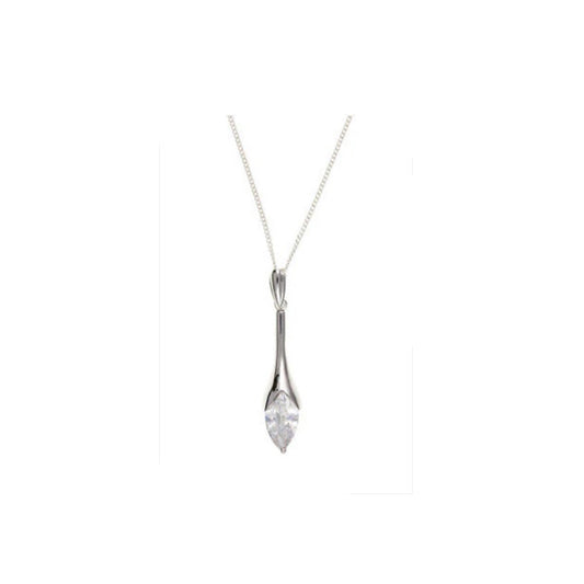 Sterling Silver Marquise Solitaire Pendant 18" Chain 925 Hallmark