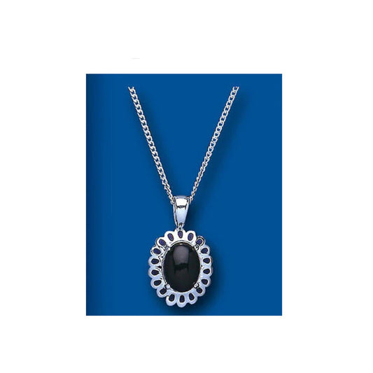Sterling Silver Onyx Pendant 18" Chain British Made 925 Hallmarked