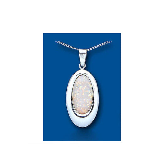Sterling Silver Opal Pendant 18" Chain 925 Hallmark British Made