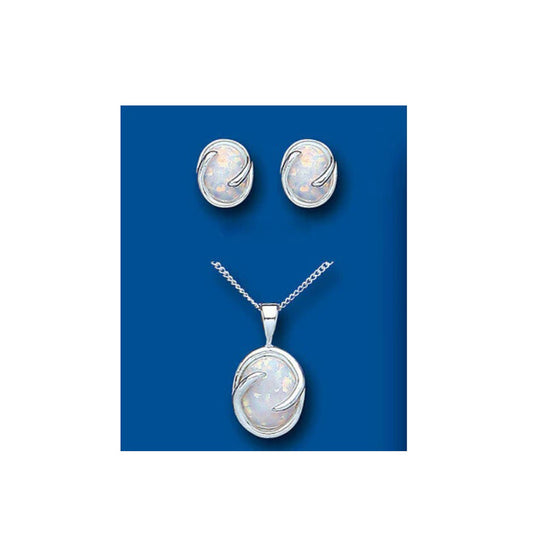 Solid Silver Opal Pendant and Earrings Set
