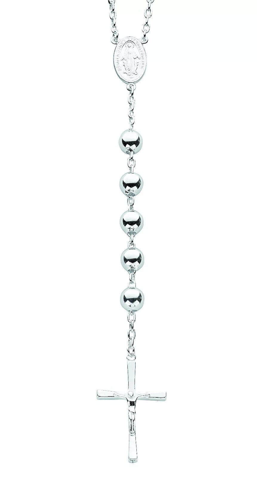 Sterling Silver Rosary Beads 28 " / 71cm Length - 62.0 grams.