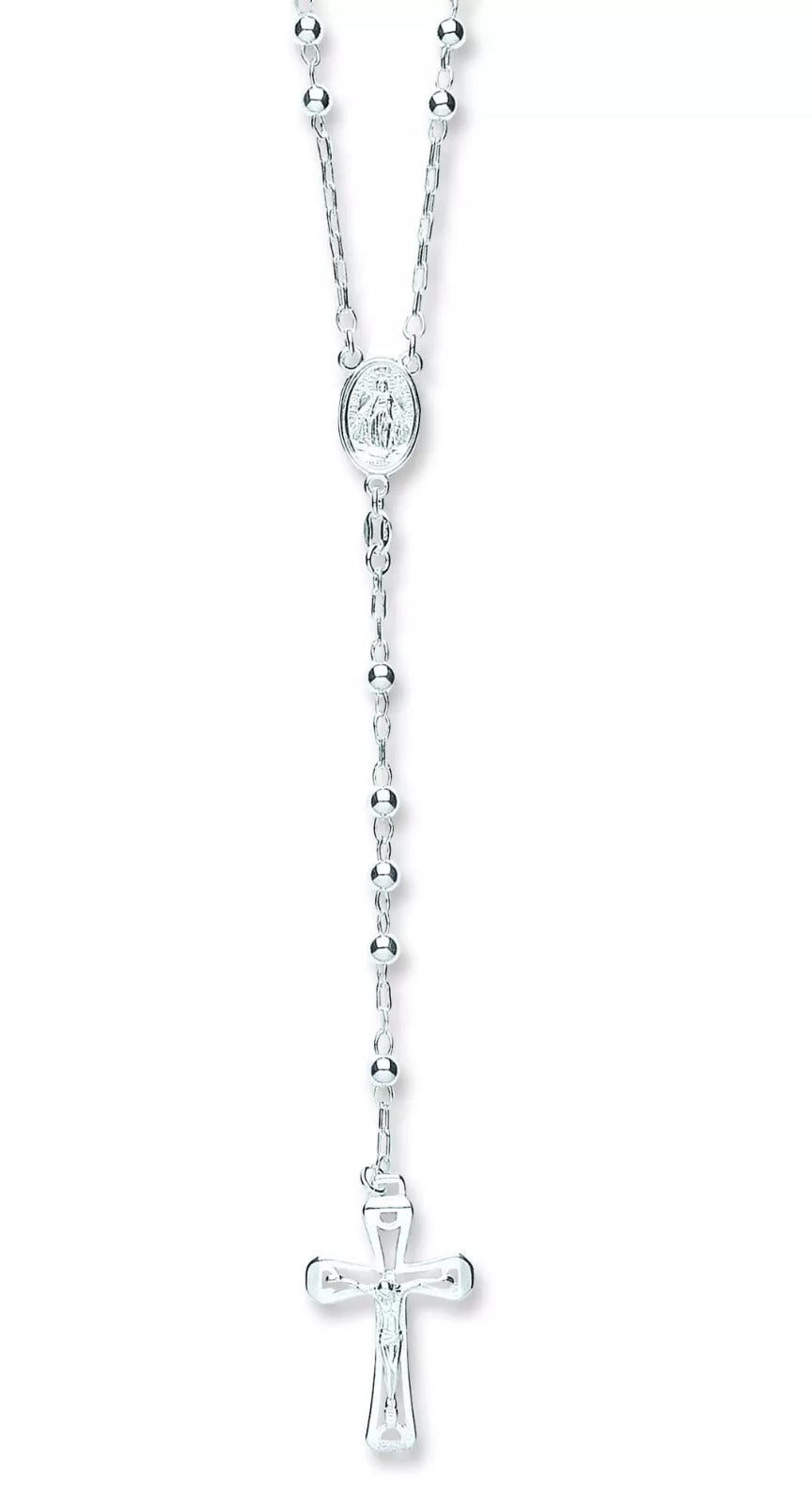 Rosary Beads Cross Solid Sterling Silver Necklace 24"