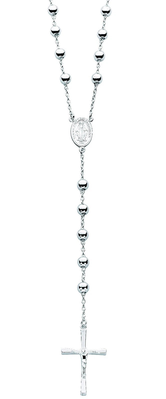 Rosary Beads Solid Sterling Silver Necklace 28 "