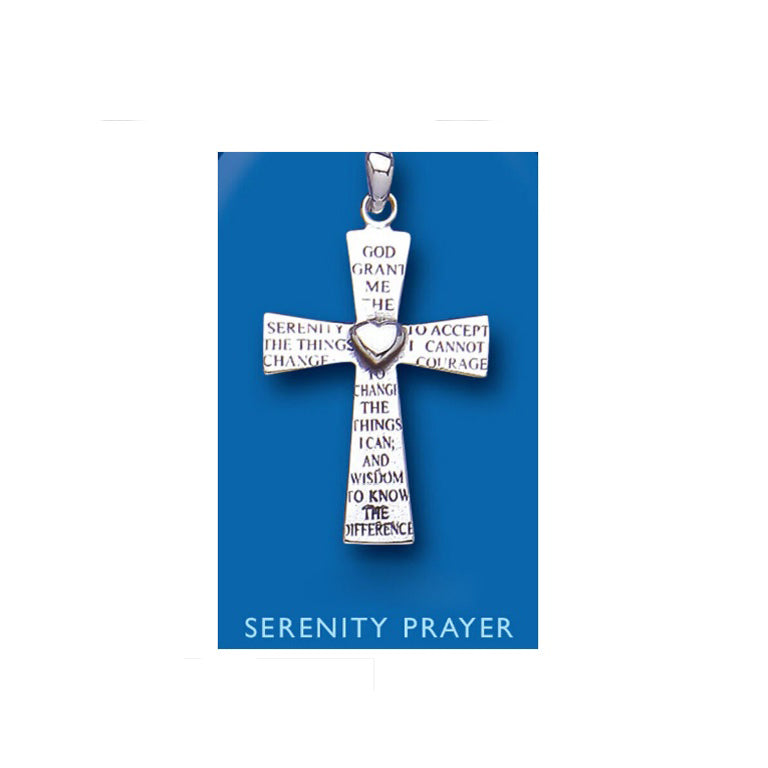 Sterling Silver Serenity Prayer Cross Pendant 925 Hallmark 30 x 20mm