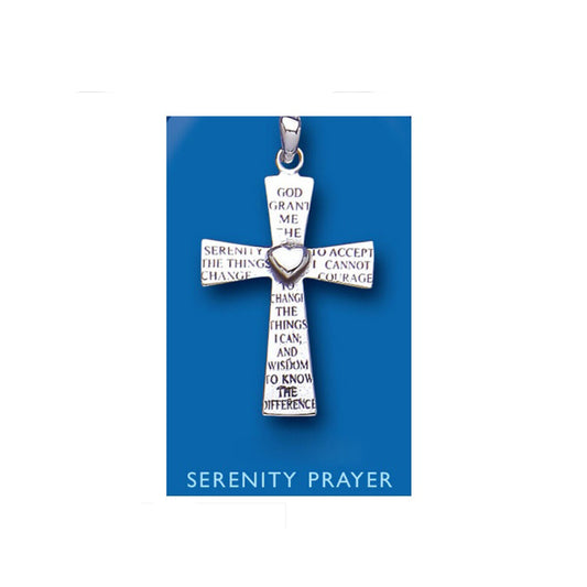 Sterling Silver Serenity Prayer Cross Pendant 925 Hallmark 30 x 20mm