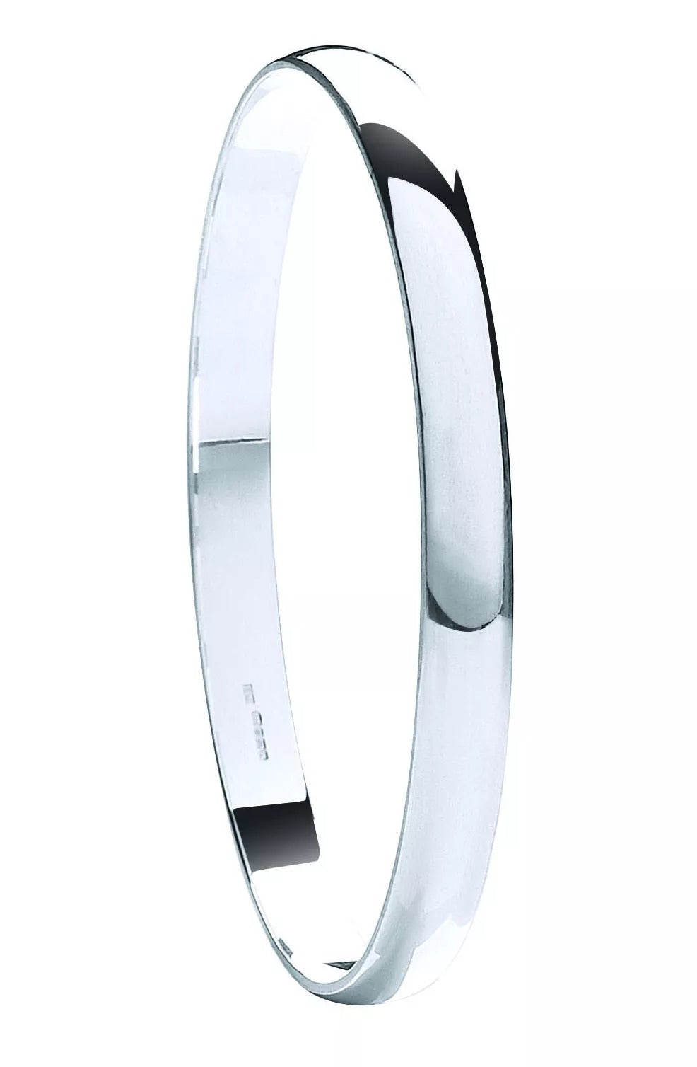 Sterling Silver 7mm D - Shaped Slave Round Bangle Hallmarked