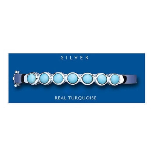 Turquoise Bangle Solid Sterling Silver Natural Stone Hallmarked Hinged