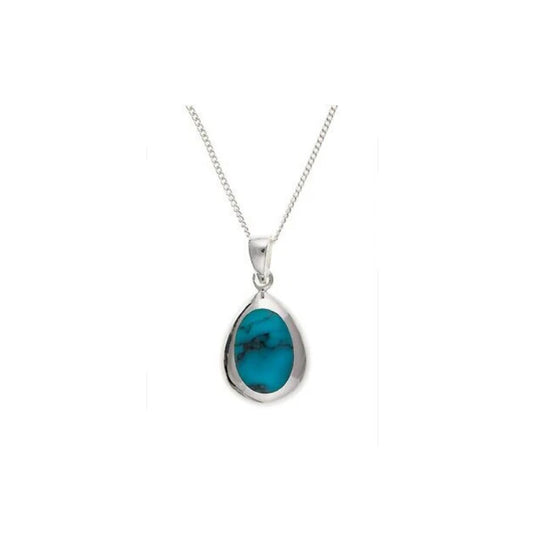 Sterling Silver Turquoise Pendant 18" Chain 925 Hallmark British Made