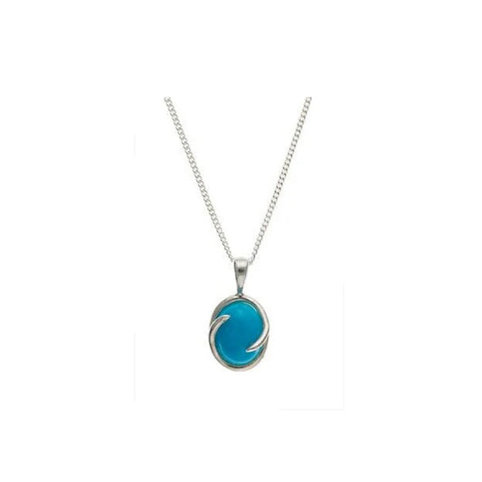 Sterling Silver Turquoise Pendant Oval Solitaire 18" Chain 925 Hallmark British