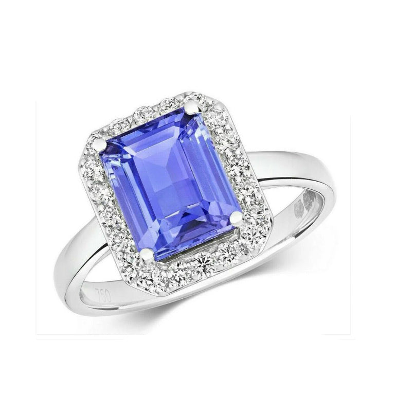 Real Tanzanite and Diamond Ring 18ct White Gold Statement Cocktail