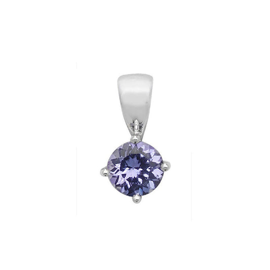 Tanzanite Round Solitaire Pendant White Gold Hallmarked 18" Chain British Made