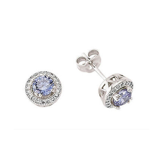 Tanzanite Earrings Cluster Stud Sterling Silver Studs Platinum Plated