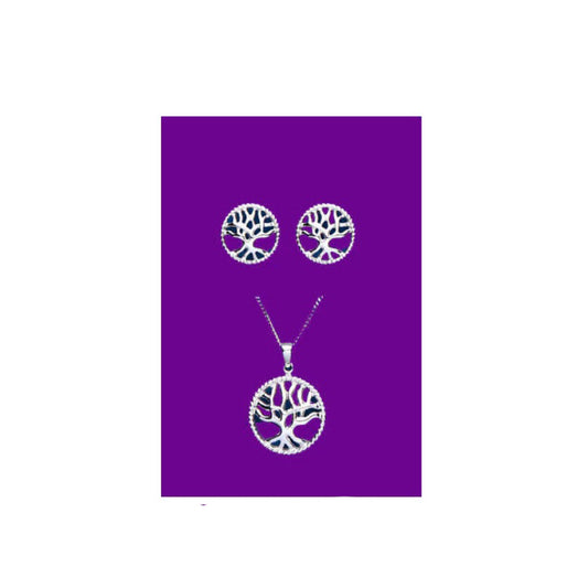 Tree of Life Set Pendant and Stud Earrings Sterling Silver 925 Hallmark Box New