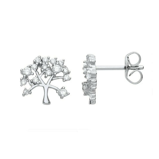 Tree of Life Earrings Sterling Silver Stud Rhodium Plated 925 Hallmark