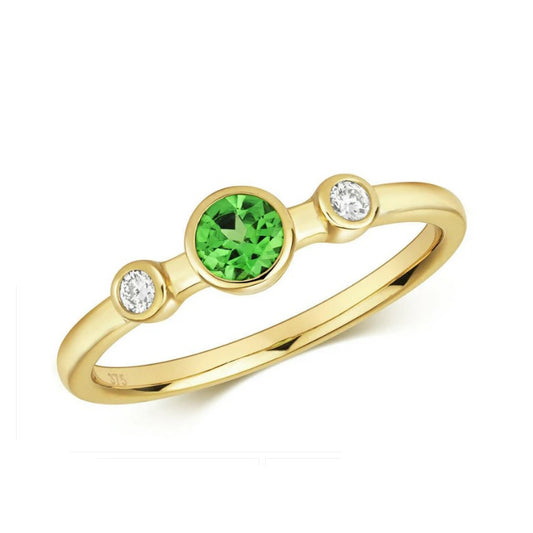 Real Tsavorite and Diamond Ring Solid Yellow Gold Solitaire Size J K L M N O P Q