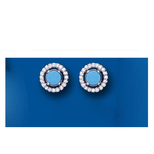 Turquoise Halo Earrings Stud Sterling Silver Studs Natural Turquoise