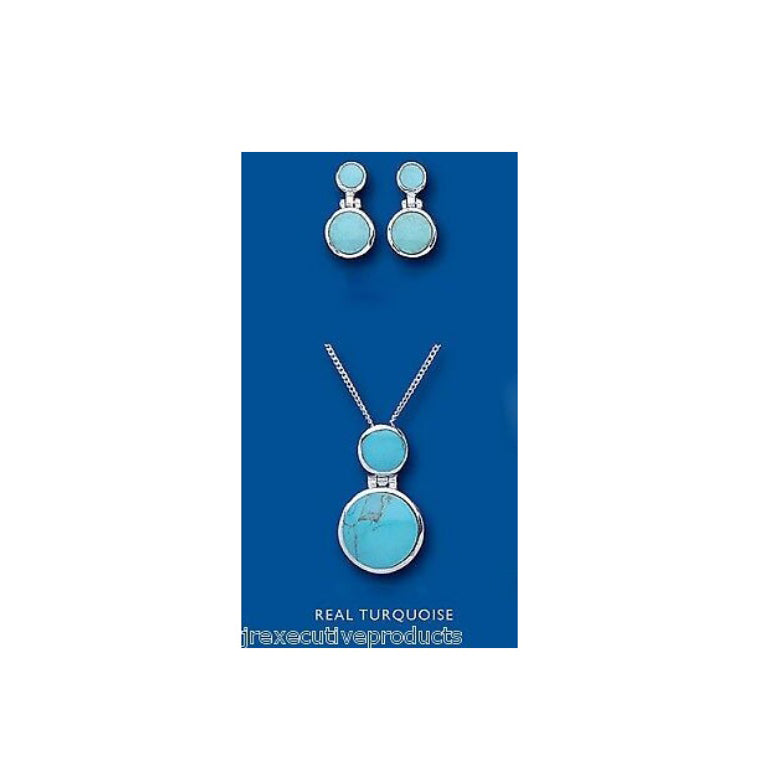 Turquoise Pendant and Earrings Set Solid Sterling Silver