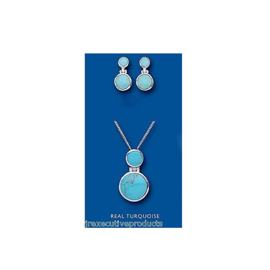 Turquoise Pendant and Earrings Set Solid Sterling Silver