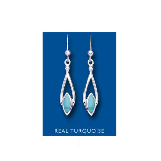 Real Turquoise Silver Earrings Drop Natural Stone Drops 925 Hallmark