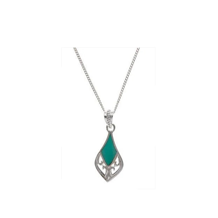 Real Turquoise Silver Pendant Necklace 925 Hallmark 18" Chain British Made