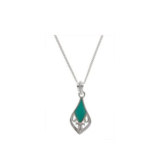 Real Turquoise Silver Pendant Necklace 925 Hallmark 18" Chain British Made