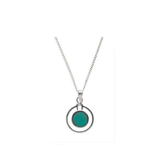 Real Turquoise Silver Pendant 18" Chain Necklace Natural Stone 925 Hallmark