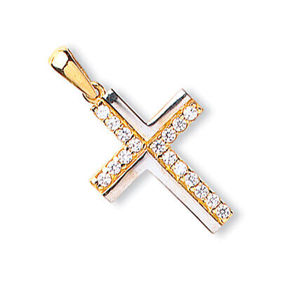 J R Jewellery elegant two tone gold cross pendant with sparkling stones for a stylish look