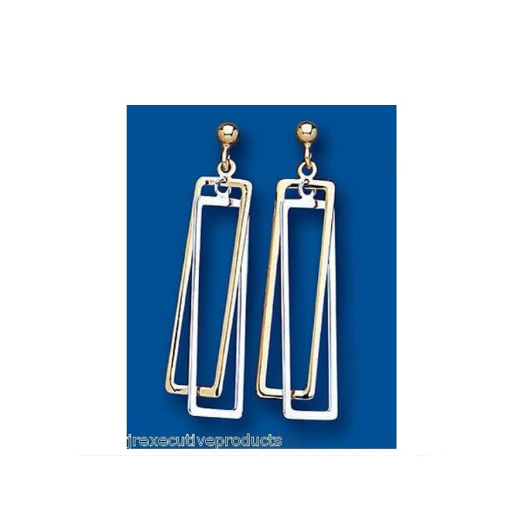 Two Colour Gold Drop Earrings 9ct Yellow and White Gold Hallmarked Drops Dangly