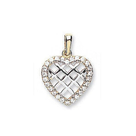 Two Colour Gold Heart Pendant Multi Tone Yellow and White Hallmarked British