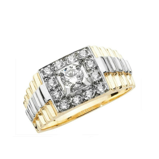 9ct Two Colour Gold Square Face Gents Signet Ring Hallmarked