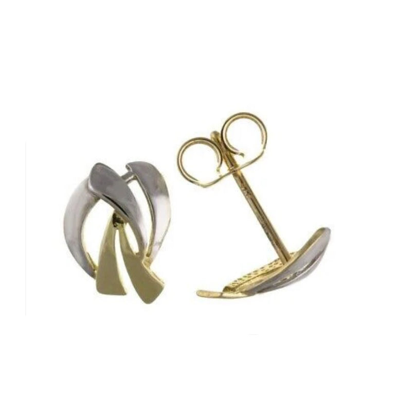 Two Colour Gold Stud Earrings Solid 9ct Yellow and White Gold Studs British Made
