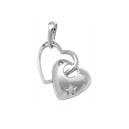 Two Heart Diamond Pendant 9ct White Gold Real Diamonds Necklace