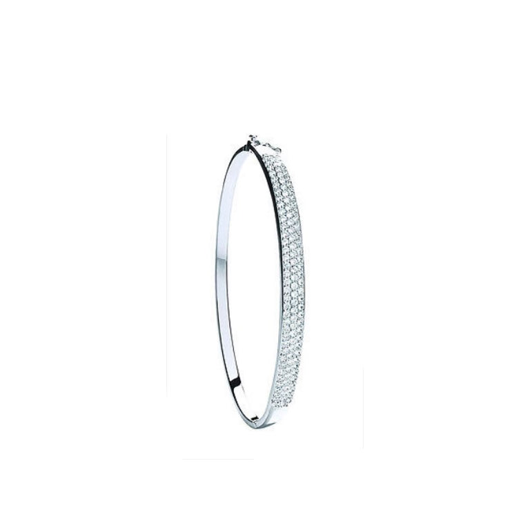 J R Jewellery 9ct white gold ladies bangle with pave set diamonds slim hinged design for everyday and occasion wear