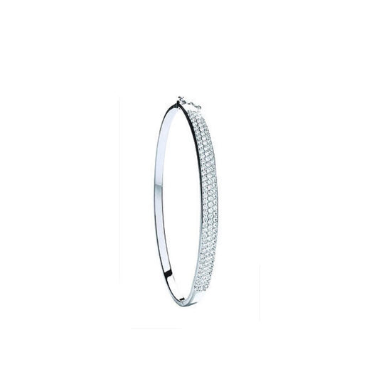 J R Jewellery 9ct white gold ladies bangle with pave set diamonds slim hinged design for everyday and occasion wear