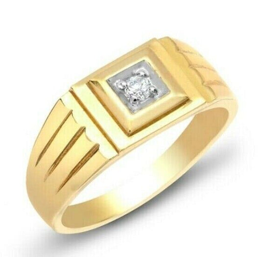 9ct gold gents signet ring with diamond detail and textured band by J R Jewellery