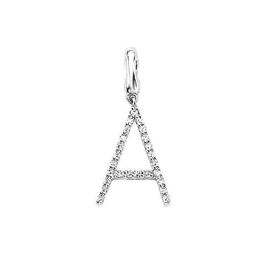 J R Jewellery diamond initial pendant in letter A design with sparkling stones on silver setting