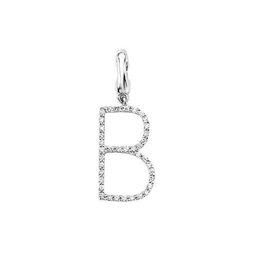 J R Jewellery diamond initial pendant in letter B design with sparkling diamonds on silver setting