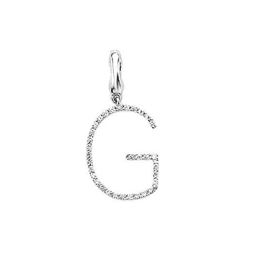 J R Jewellery diamond initial pendant in letter G with sparkling diamonds on silver setting