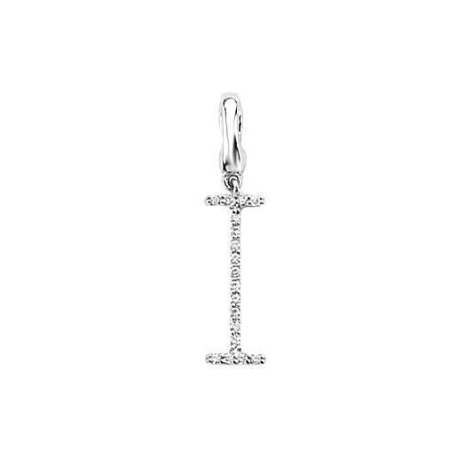 J R Jewellery diamond initial pendant shaped like the letter I with sparkling stones