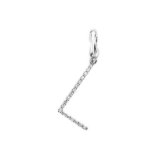 J R Jewellery diamond initial pendant shaped like letter L with sparkling diamonds on silver chain