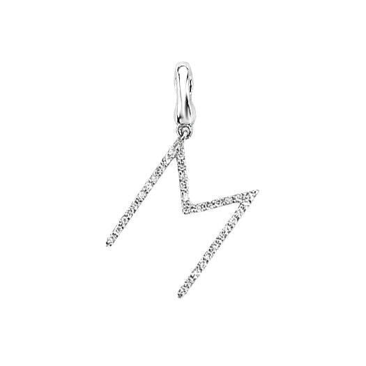 J R Jewellery diamond initial pendant shaped as the letter M in white gold with sparkling diamonds