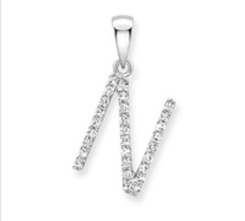 Diamond initial pendant N featuring sparkling stones in silver setting by J R Jewellery