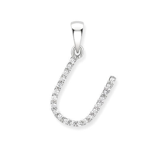 Diamond initial pendant letter U in white gold by J R Jewellery elegant design