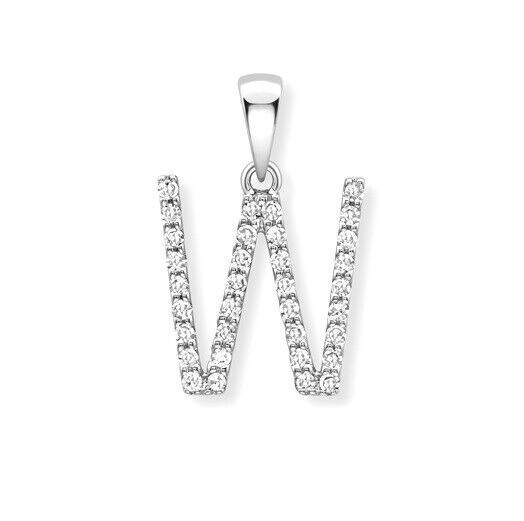 J R Jewellery diamond initial pendant featuring a sparkling letter W set in silver