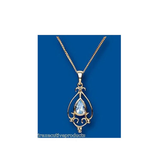 Victorian Blue Topaz Pendant Yellow Gold Hallmarked 18" Chain British Made